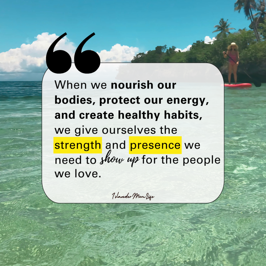 an islandermomlife quote of an ocean view about improving your physical health as a mom
